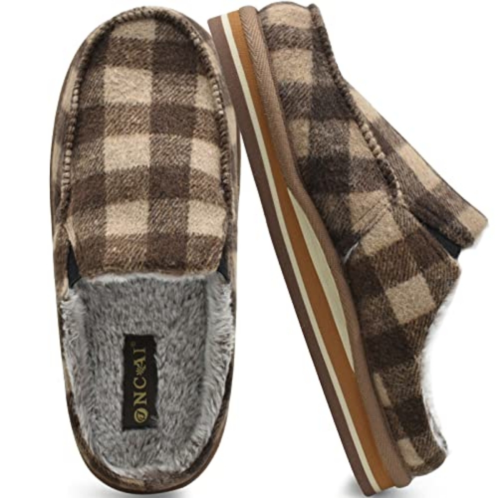 Men’s Anti Slip Cozy Fleece Memory Foam House Slippers - Plaid